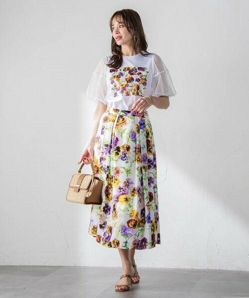 Viaggio Blu / ビアッジョブルー ミニ・ひざ丈スカート | 【KEITA KAWASAKI × Viaggio Bluコラボ】パンジープリントスカート | 詳細11