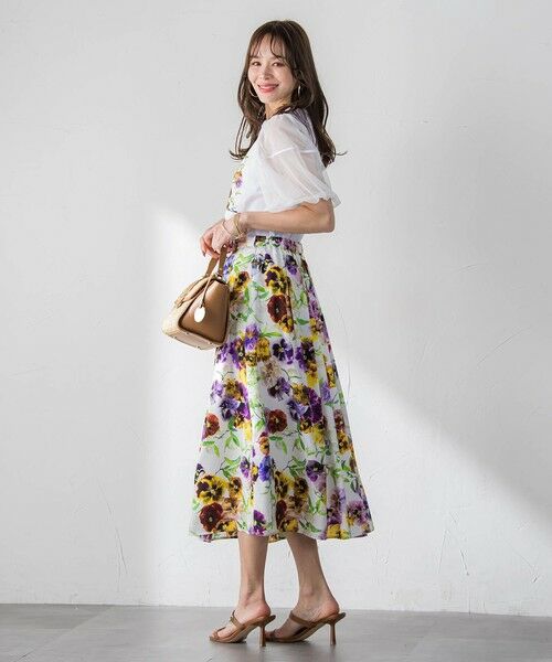 Viaggio Blu / ビアッジョブルー ミニ・ひざ丈スカート | 【KEITA KAWASAKI × Viaggio Bluコラボ】パンジープリントスカート | 詳細12