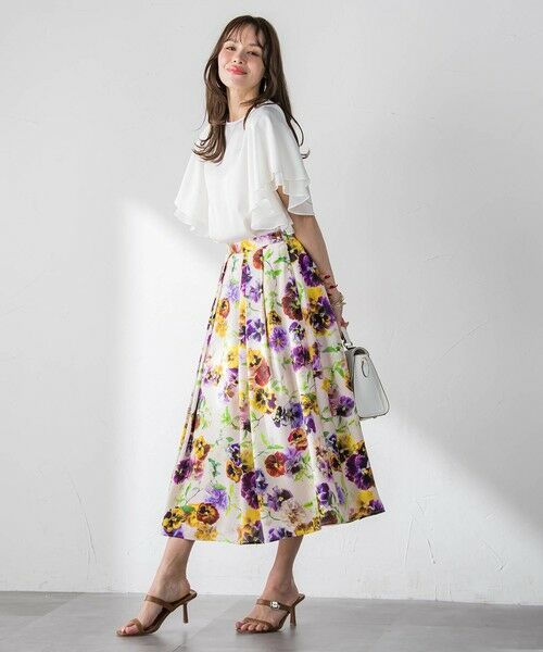 Viaggio Blu / ビアッジョブルー ミニ・ひざ丈スカート | 【KEITA KAWASAKI × Viaggio Bluコラボ】パンジープリントスカート | 詳細25