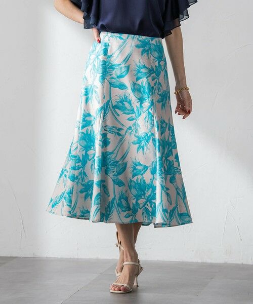 Viaggio Blu / ビアッジョブルー ミニ・ひざ丈スカート | 【WEB限定カラーあり】リネンライクフラワースカート（ベージュ）