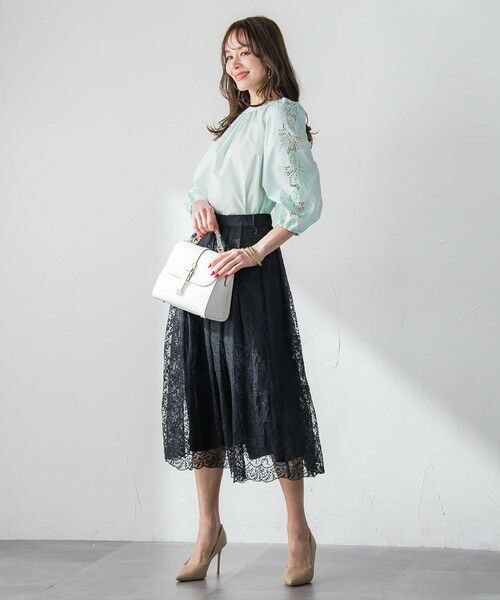 Viaggio Blu / ビアッジョブルー ミニ・ひざ丈スカート | ジプソフィラ刺繍チュールスカート | 詳細15