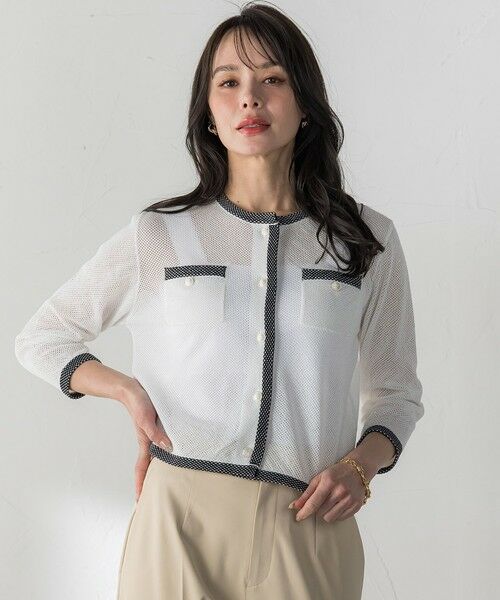 Viaggio Blu / ビアッジョブルー カーディガン・ボレロ | メッシュスパンコールニットカーディガン（ホワイト）