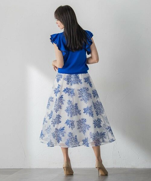 Viaggio Blu / ビアッジョブルー ミニ・ひざ丈スカート | ブーケ刺繍オーガンジースカート | 詳細13