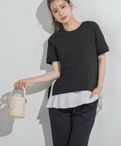 【セットでお得！アンサンブル】サイドスリットTシャツ+ペプラムタンク≪洗濯機で洗える≫