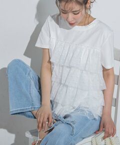 【ドットシリーズ】チュールティアードTシャツ≪洗濯機で洗える≫