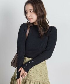VICKY / ビッキー ニット・セーター | リブ袖パールハイネックニット≪手洗い可能≫