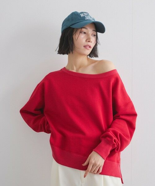 VICKY/ビッキー ボートネック裏毛スリットプルオーバー≪手洗い可能≫ レッド M VICKY/ビッキー ボートネック裏毛スリットプルオーバー≪手洗い可能≫ レッド M