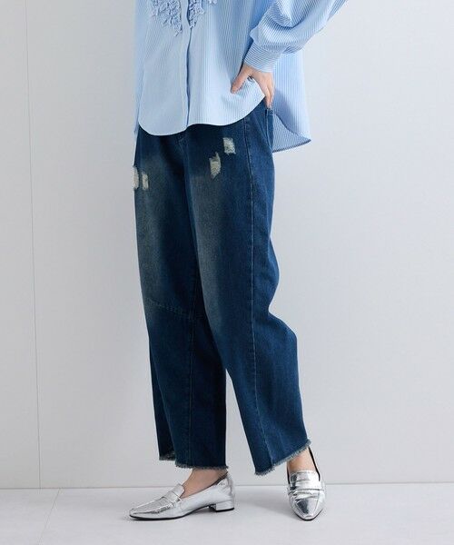 VICKY/ビッキー カーブダメージデニムパンツ≪洗濯機で洗える≫ ブルー L VICKY/ビッキー カーブダメージデニムパンツ≪洗濯機で洗える≫ ブルー L