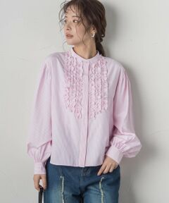 VICKY / ビッキー シャツ・ブラウス | フリルバンドカラーストライプブラウス≪手洗い可能≫