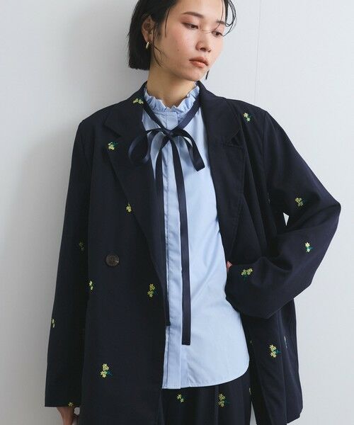 VICKY / ビッキー テーラードジャケット | ツイルフラワー刺繍ジャケット≪手洗い可能≫ | 詳細1