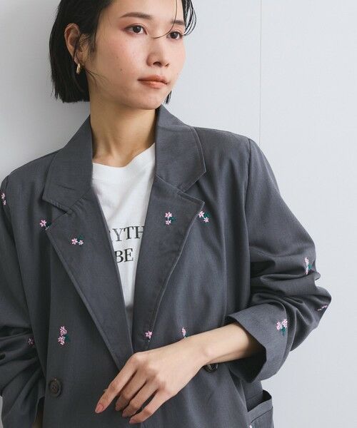 VICKY / ビッキー テーラードジャケット | ツイルフラワー刺繍ジャケット≪手洗い可能≫ | 詳細10