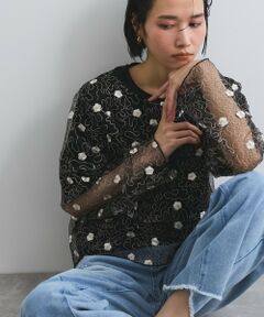 VICKY / ビッキー カットソー | フラワー刺繍メッシュアンサンブル≪手洗い可能≫
