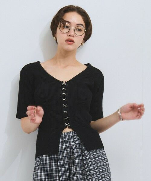 VICKY/ビッキー モチモチリブニットホックカーディガン≪手洗い可能≫ ブラック M VICKY/ビッキー モチモチリブニットホックカーディガン≪手洗い可能≫ ブラック M