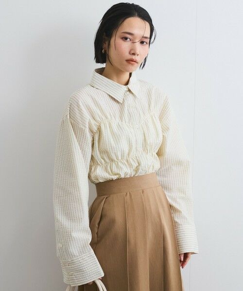 VICKY/ビッキー ストライプシャーリングシャツ≪手洗い可能≫ アイボリー M VICKY/ビッキー ストライプシャーリングシャツ≪手洗い可能≫ アイボリー M