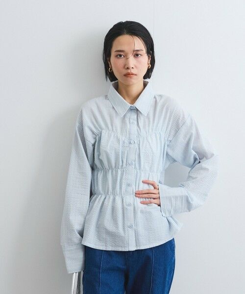 VICKY/ビッキー ストライプシャーリングシャツ≪手洗い可能≫ ブルー系その他 M VICKY/ビッキー ストライプシャーリングシャツ≪手洗い可能≫ ブルー系その他 M