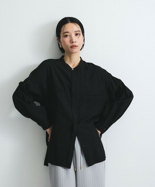 VICKY/ビッキー レーヨンヴィンテージバンドカラーシャツ≪手洗い可能≫ ブラック M VICKY/ビッキー レーヨンヴィンテージバンドカラーシャツ≪手洗い可能≫ ブラック M