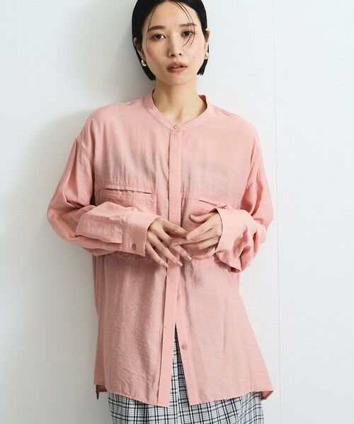 VICKY/ビッキー レーヨンヴィンテージバンドカラーシャツ≪手洗い可能≫ ピンク M VICKY/ビッキー レーヨンヴィンテージバンドカラーシャツ≪手洗い可能≫ ピンク M