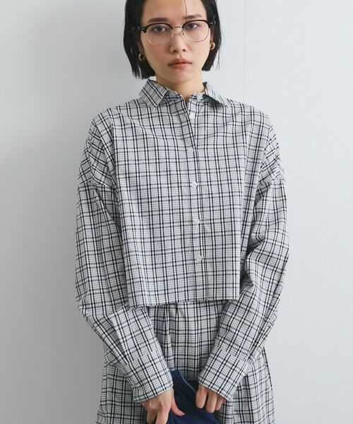 VICKY/ビッキー スリットスリーブチェックシャツブラウス≪手洗い可能≫ ホワイト系その他 M VICKY/ビッキー スリットスリーブチェックシャツブラウス≪手洗い可能≫ ホワイト系その他 M