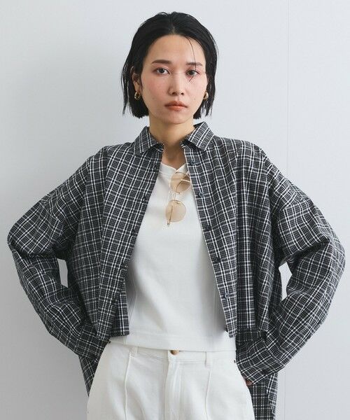 VICKY/ビッキー スリットスリーブチェックシャツブラウス≪手洗い可能≫ ブラック系その他 M VICKY/ビッキー スリットスリーブチェックシャツブラウス≪手洗い可能≫ ブラック系その他 M