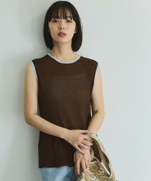 VICKY / ビッキー ニット・セーター | 麻タッチ配色ニットノースリトップス≪手洗い可能≫ | 詳細11