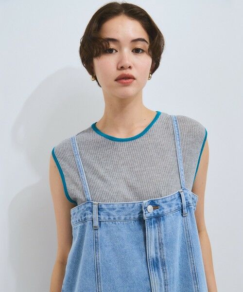 VICKY/ビッキー 麻タッチ配色ニットノースリトップス≪手洗い可能≫ ライトグレー M VICKY/ビッキー 麻タッチ配色ニットノースリトップス≪手洗い可能≫ ライトグレー M