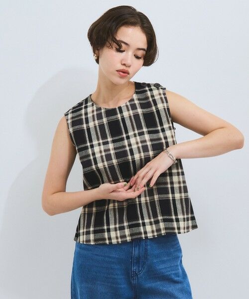 VICKY/ビッキー カラミチェックプルブラウス≪手洗い可能≫ ブラック系その他 M VICKY/ビッキー カラミチェックプルブラウス≪手洗い可能≫ ブラック系その他 M