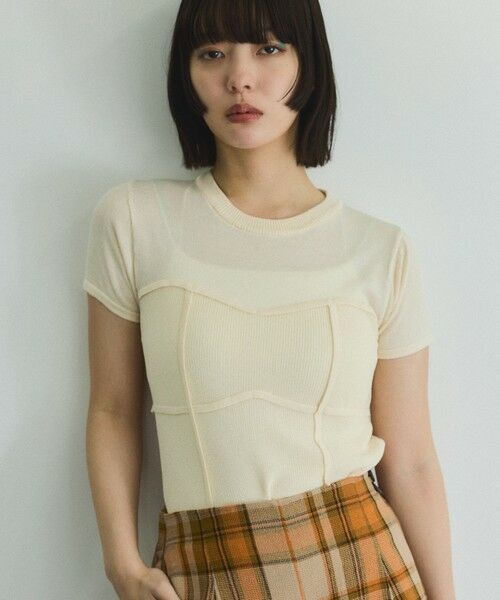 VICKY/ビッキー ビスチェ風切り替えニットトップス≪手洗い可能≫ オフホワイト M VICKY/ビッキー ビスチェ風切り替えニットトップス≪手洗い可能≫ オフホワイト M