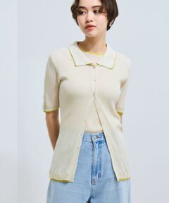 VICKY / ビッキー ニット・セーター | 麻調配色ポロニットカーディガン≪手洗い可能≫