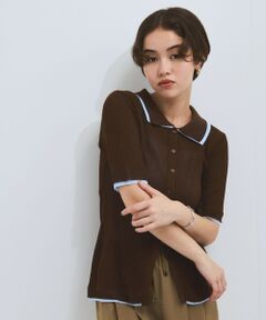 VICKY / ビッキー ニット・セーター | 麻調配色ポロニットカーディガン≪手洗い可能≫