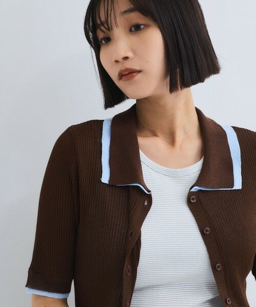 VICKY / ビッキー ニット・セーター | 麻調配色ポロニットカーディガン≪手洗い可能≫ | 詳細17