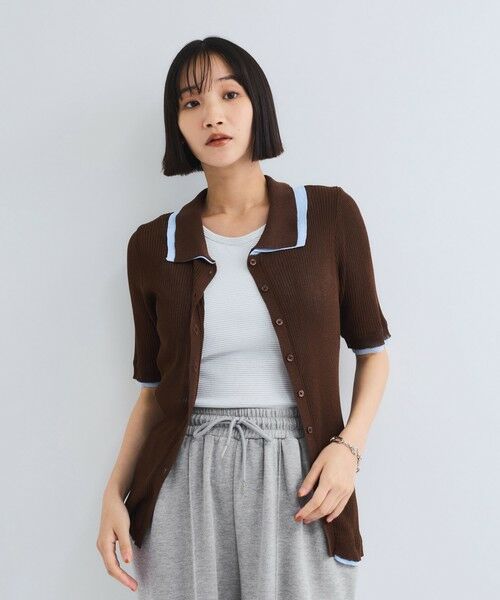 VICKY / ビッキー ニット・セーター | 麻調配色ポロニットカーディガン≪手洗い可能≫ | 詳細18