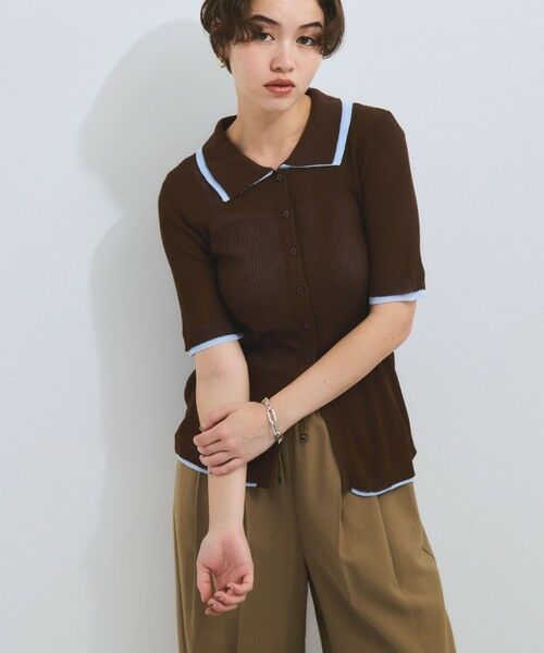 VICKY / ビッキー ニット・セーター | 麻調配色ポロニットカーディガン≪手洗い可能≫ | 詳細13