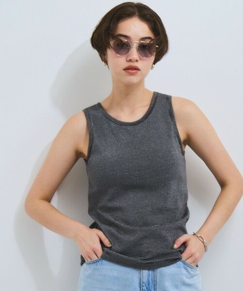 VICKY/ビッキー カップ付きラメボーダータンクトップ≪手洗い可能≫ ブラック M VICKY/ビッキー カップ付きラメボーダータンクトップ≪手洗い可能≫ ブラック M