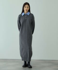 VICKY / ビッキー ロング・マキシ丈ワンピース | シャツポロカラーニットワンピース≪手洗い可能≫
