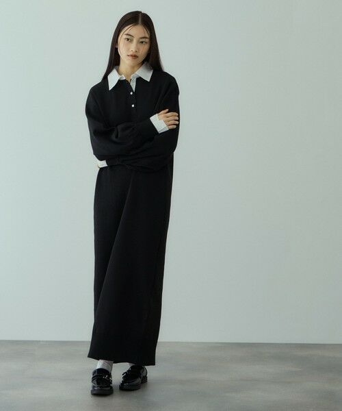VICKY / ビッキー ロング・マキシ丈ワンピース | シャツポロカラーニットワンピース≪手洗い可能≫ | 詳細1