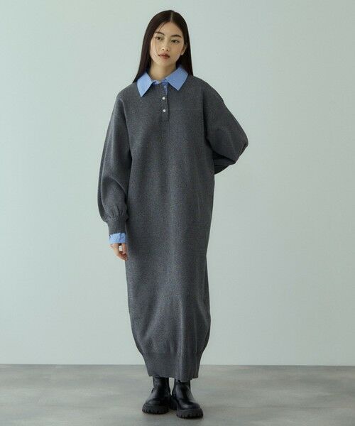 VICKY / ビッキー ロング・マキシ丈ワンピース | シャツポロカラーニットワンピース≪手洗い可能≫ | 詳細3