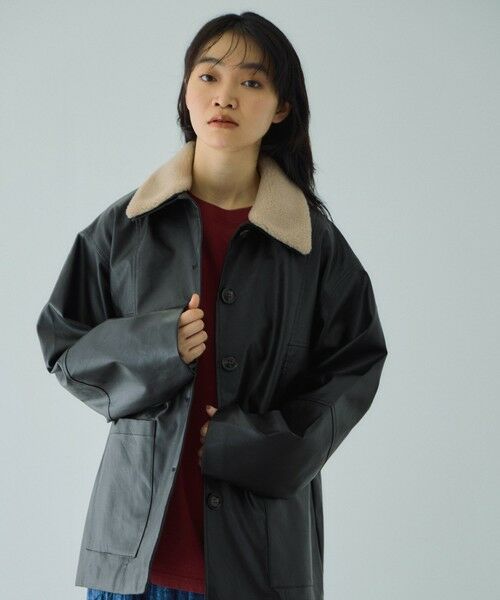VICKY / ビッキー テーラードジャケット | ボアカラーフェイクレザーブルゾン | 詳細1