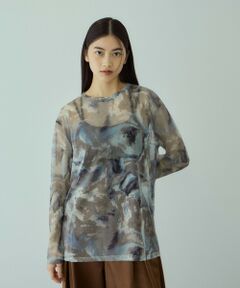 VICKY / ビッキー カットソー | ニュアンスアート柄シアープルオーバー≪手洗い可能≫