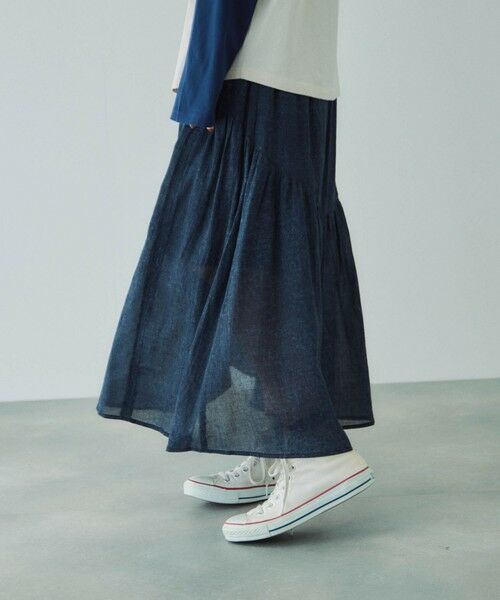 VICKY/ビッキー シアーデニムカーブギャザースカート≪セットアップ対応/手洗い可能≫ ダークネイビー M VICKY/ビッキー シアーデニムカーブギャザースカート≪セットアップ対応/手洗い可能≫ ダークネイビー M
