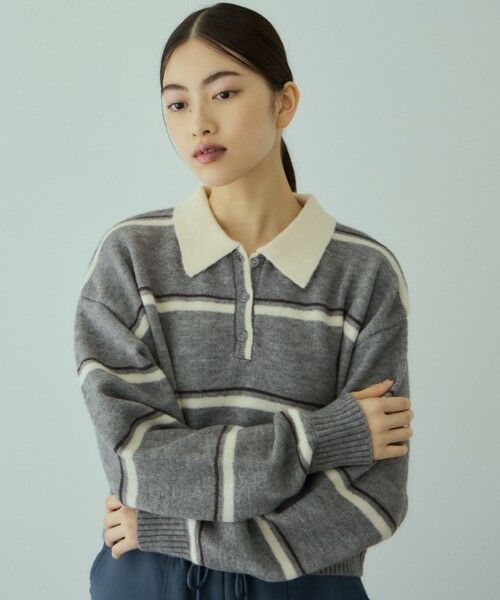 VICKY / ビッキー ニット・セーター | MIXボーダーポロニットプルオーバー | 詳細13
