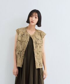 VICKY / ビッキー ダウンジャケット・ベスト | 刺繍チュールレースノーカラーベスト