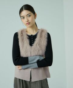 VICKY / ビッキー ダウンジャケット・ベスト | フロントフェイクファーニットベスト