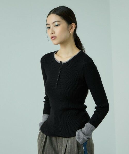 VICKY / ビッキー ニット・セーター | 配色キーネックリブニットプルオーバー≪手洗い可能≫ | 詳細1