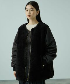 VICKY / ビッキー ダッフルコート | ボア切替ノーカラーミドルコート