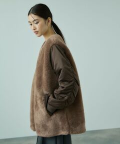 VICKY / ビッキー ダッフルコート | ボア切替ノーカラーミドルコート