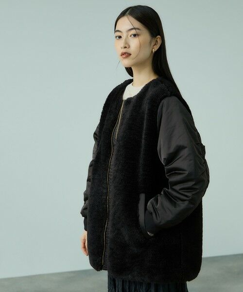 VICKY / ビッキー ダッフルコート | ボア切替ノーカラーミドルコート | 詳細1