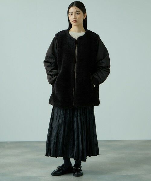 VICKY / ビッキー ダッフルコート | ボア切替ノーカラーミドルコート | 詳細2