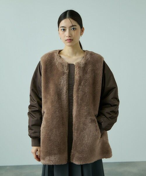 VICKY / ビッキー ダッフルコート | ボア切替ノーカラーミドルコート | 詳細10