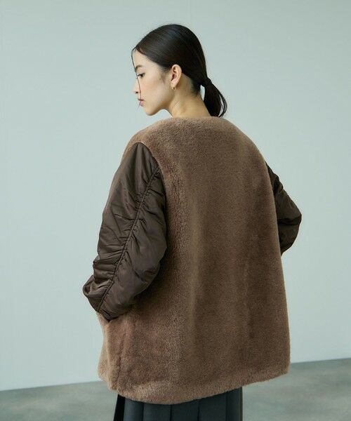 VICKY / ビッキー ダッフルコート | ボア切替ノーカラーミドルコート | 詳細11