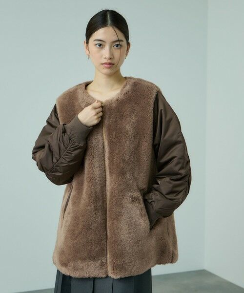 VICKY / ビッキー ダッフルコート | ボア切替ノーカラーミドルコート | 詳細12